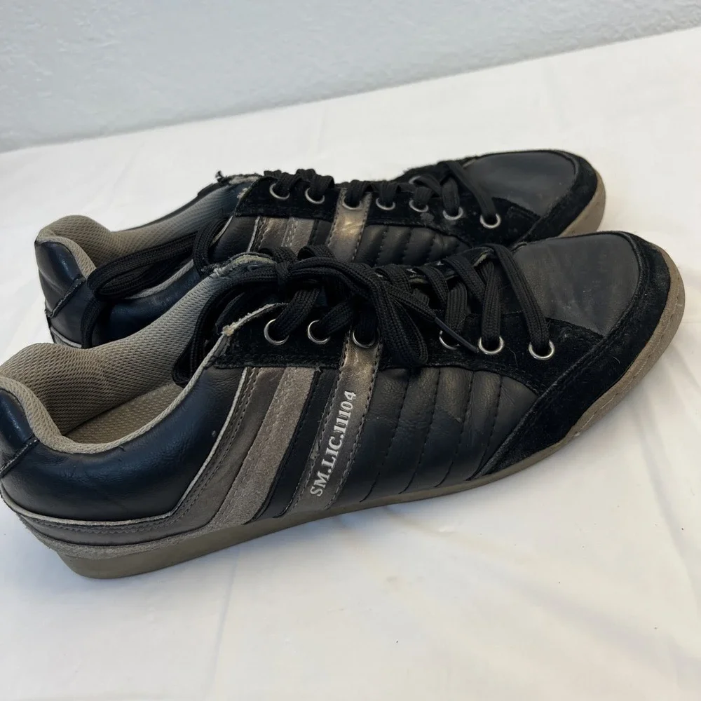 Steve Madden Mens Evrclear Leather Fashion Sneaker Shoe Sz 10 Black Gray Lace Up